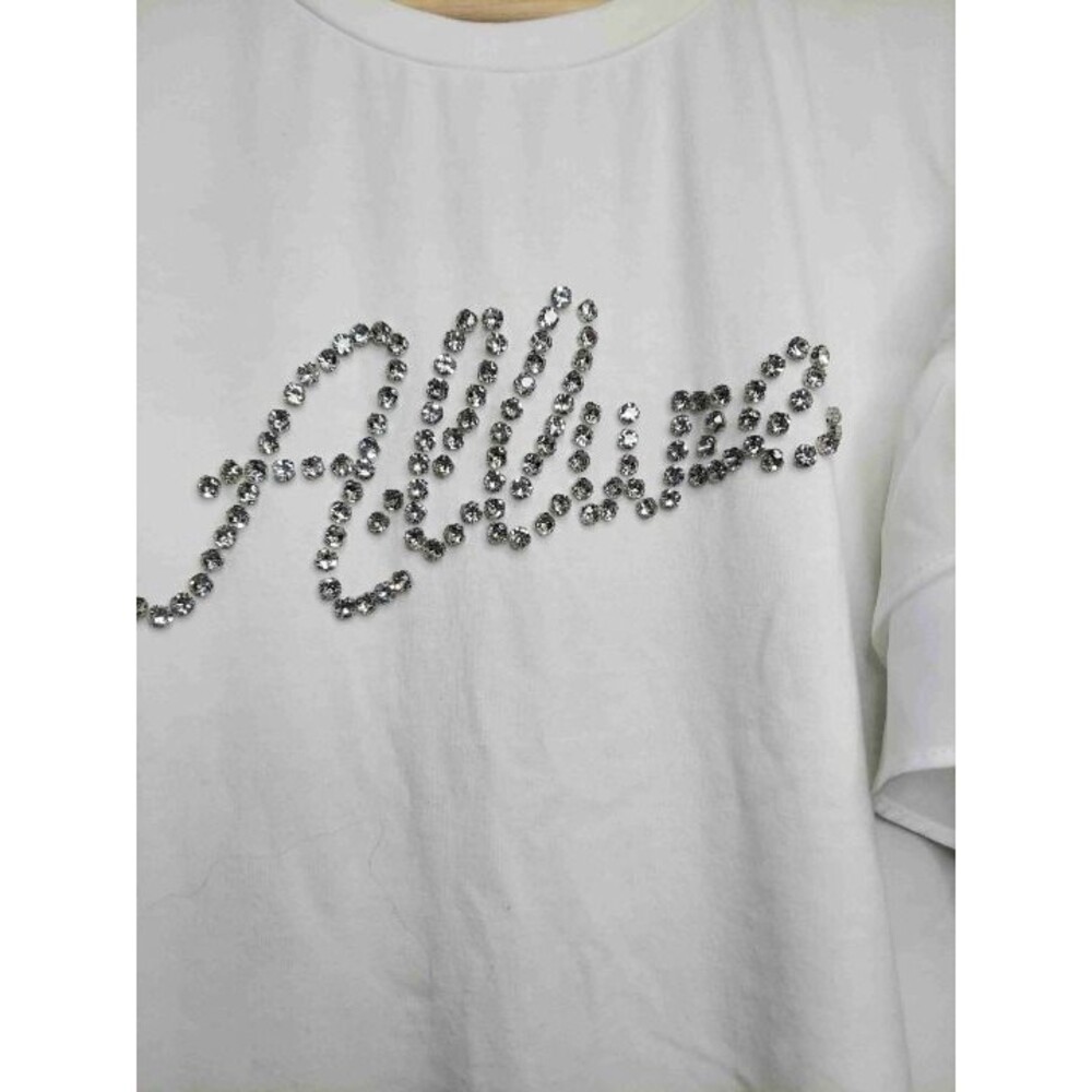 Ontwelfth White Ruffled Sleeves Rhinestone Embellishment T-Shirt Large - Picture 5 of 8